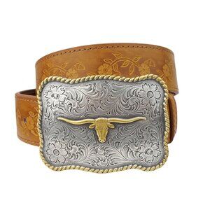 Horn Buckle with Hand Painted Embossed Floral belt